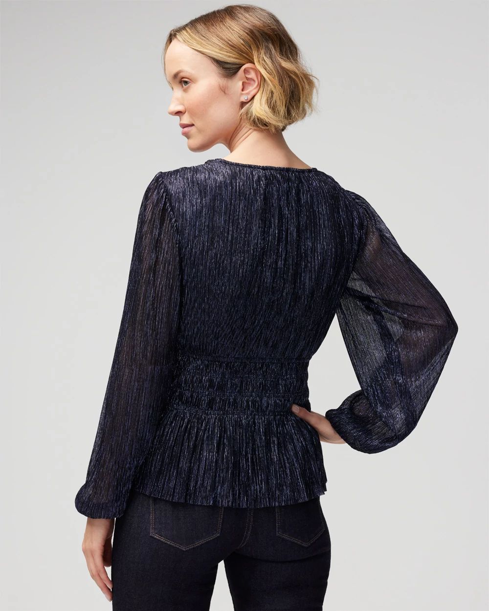 Metallic V Neck Peplum Top White House Black Market